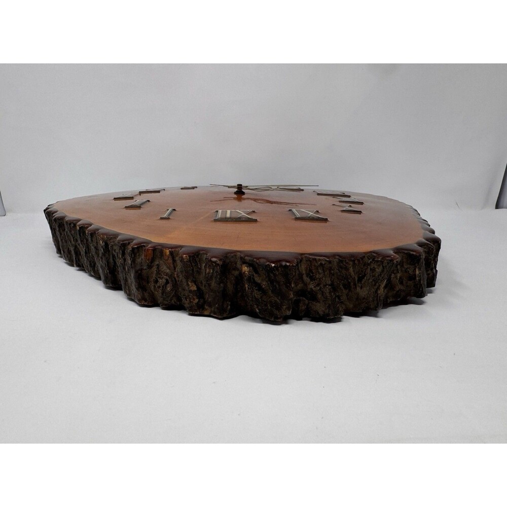 Vintage Live Edge Wood Slice Wall Clock Roman Numerals 15x16 Tested - Picture 7 of 9